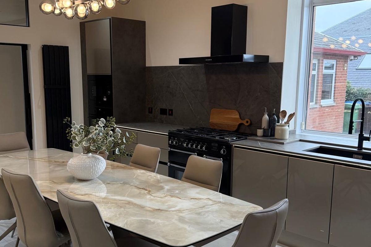 A finished open plan kitchen and dining room fitted by Concept Joiners in East Dunbartonshire