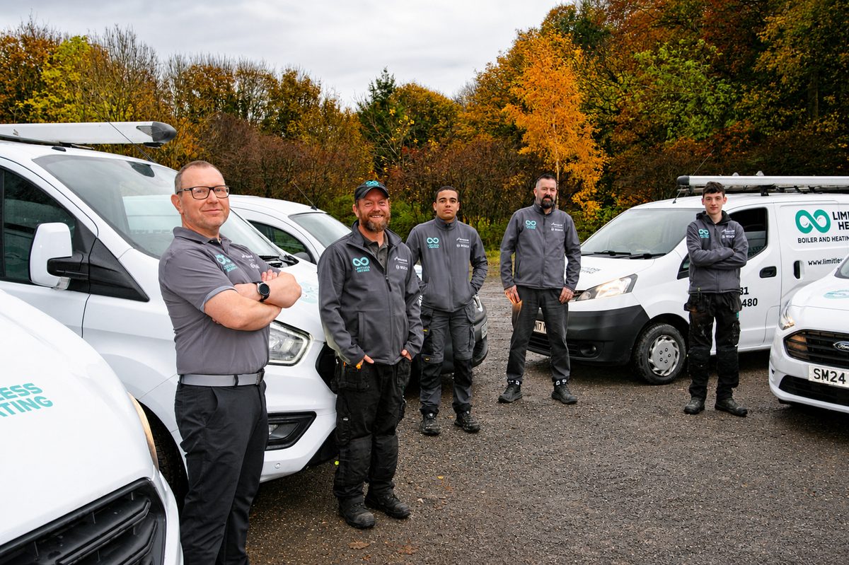 The Limitless Heating team with their vans in Dalkeith, a Trading Standards vetted East Lothian Trusted Trader